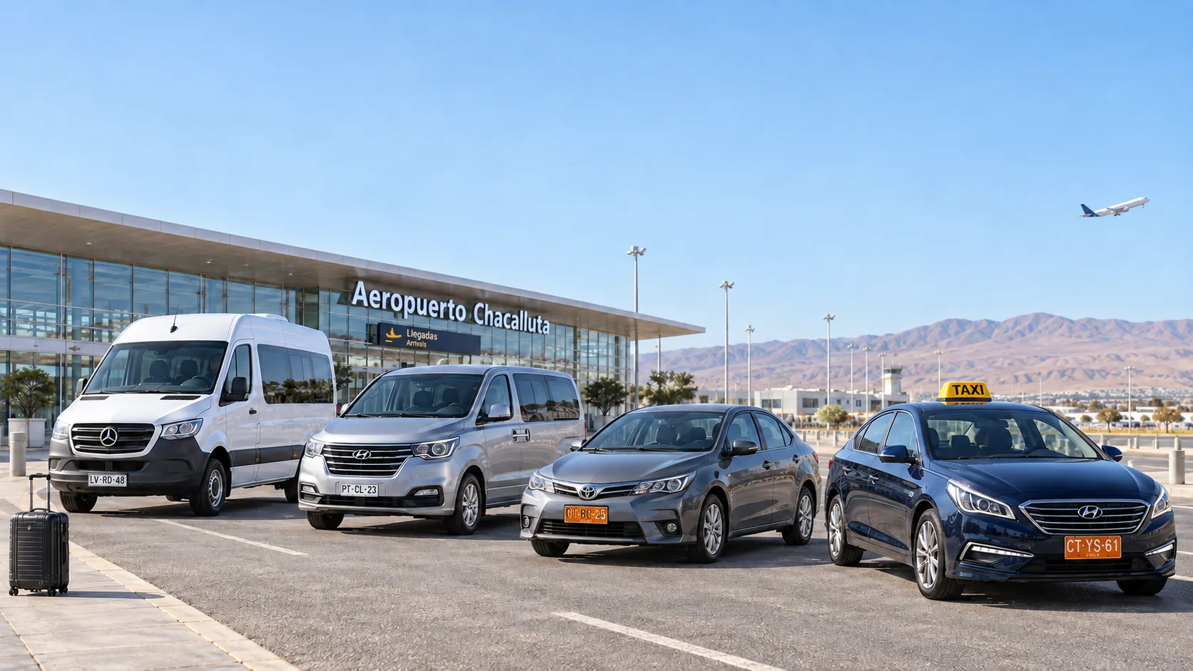 Taxi turismo, taxi ejecutivo, mini van y van frente al Aeropuerto Chacalluta de Arica.